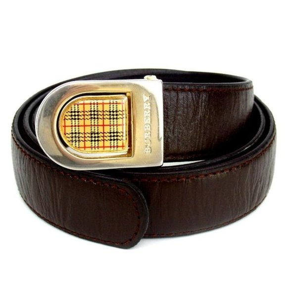 Burberry Brown Leather Nova Check Plaid Enamel - Picture 1 of 5